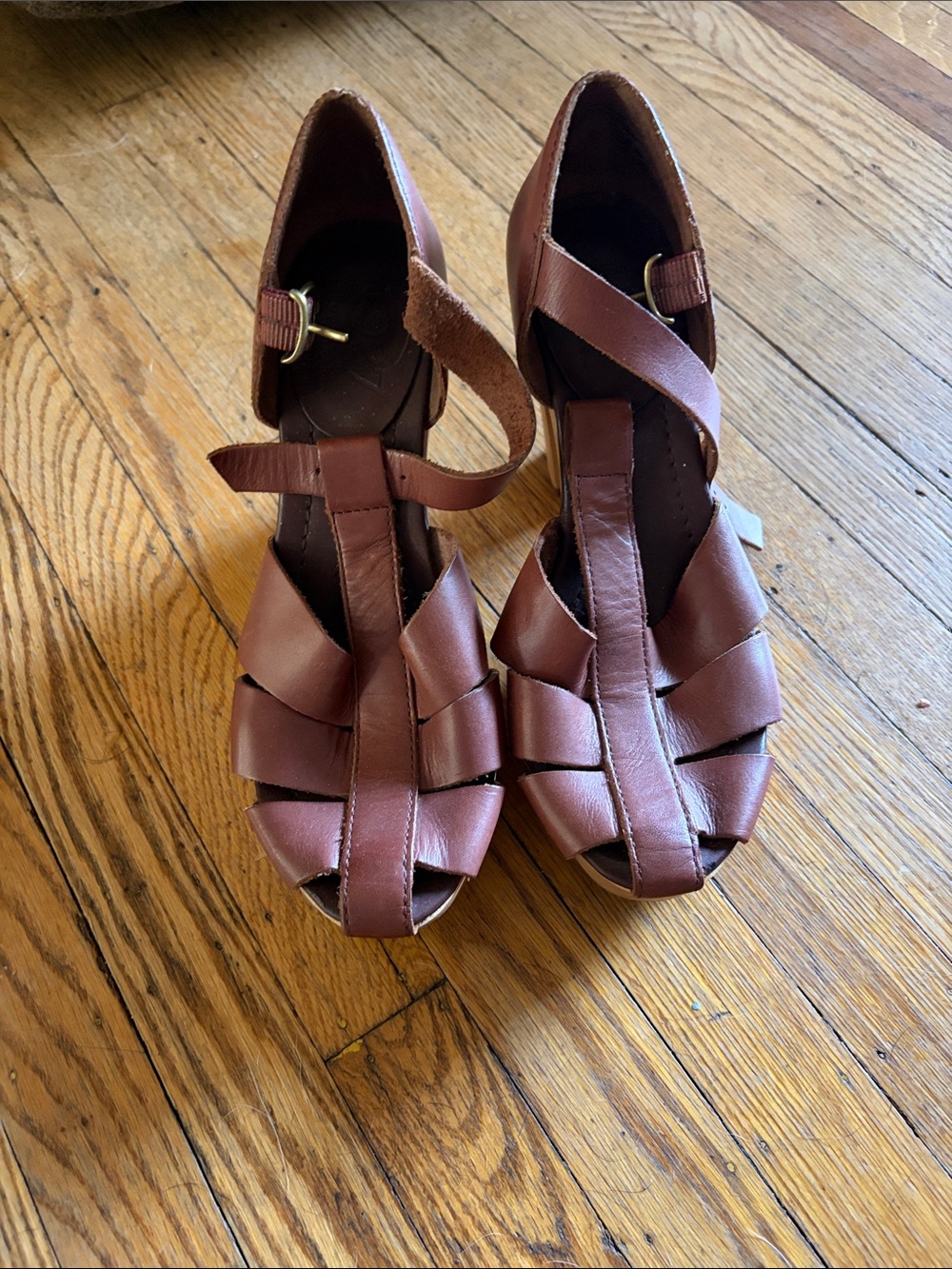 Madewell Brown Leather Woven Peep-Toe Heels